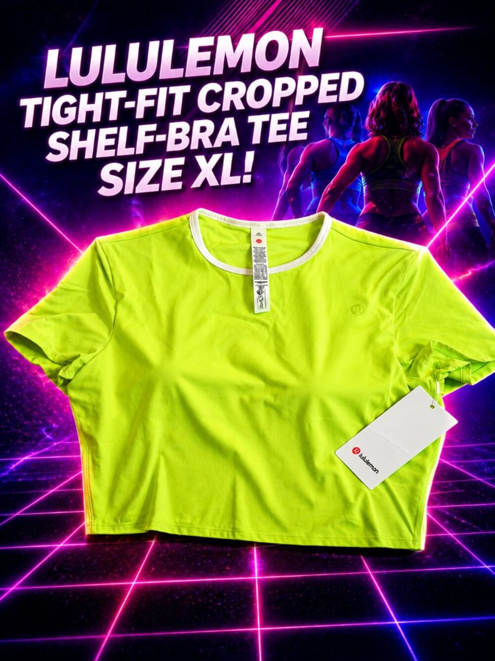 Lululemon Cropped Shelf Bra Tee XL Green Tight Fit Athletic NWT